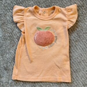 Duck Duck Goose Peach Appliqué Flutter Sleeve Top Baby Girl 18M Little Peach